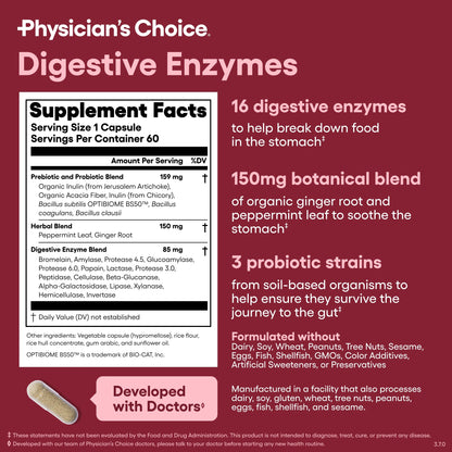 Physician'S Choice Digestive Enzymes - for Digestive Health & Gut Health, Bloating & Meal Time Discomfort for Men and Women, 60Ct